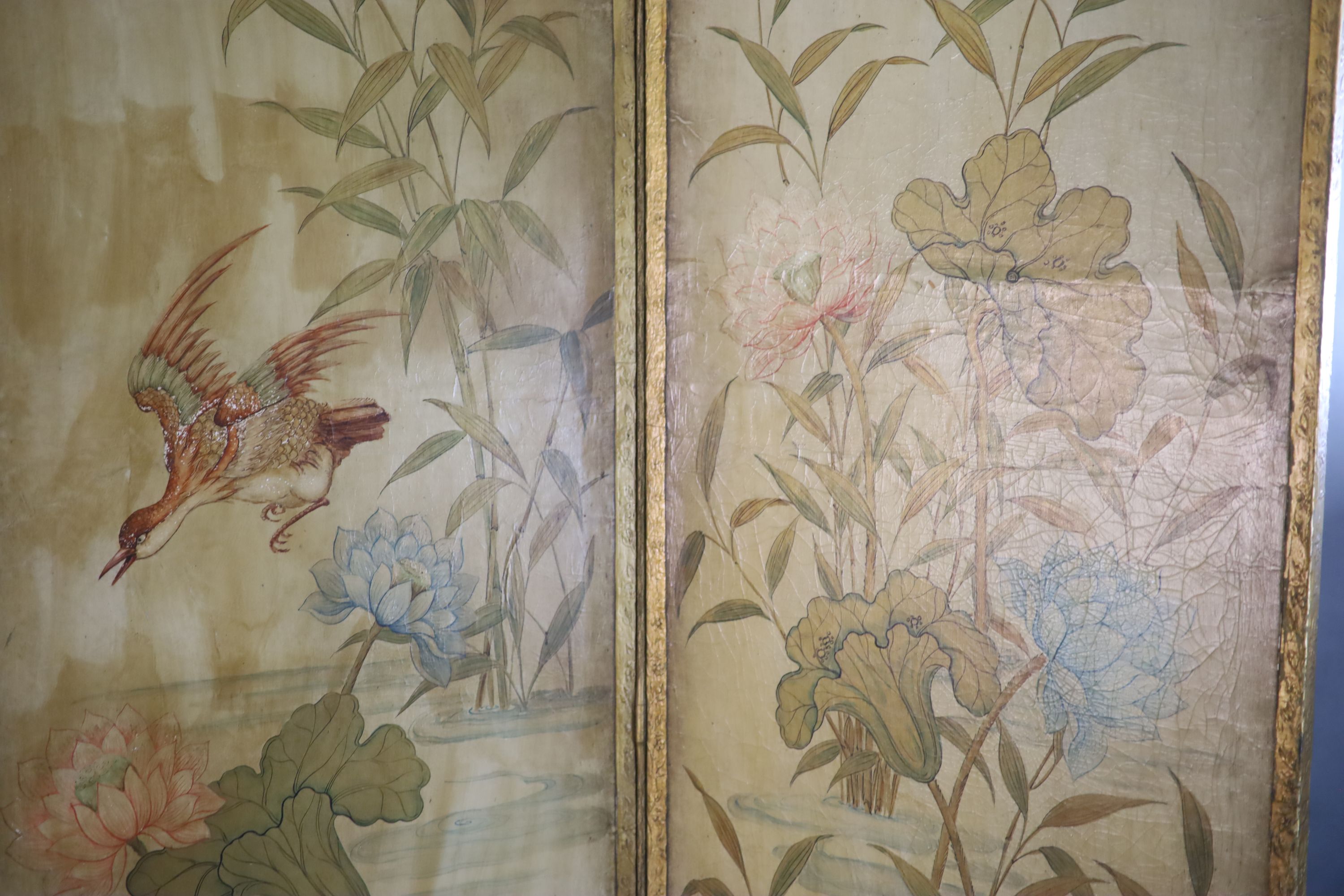 A late 19th century four leaf draught screen, each panel W.2ft H.6ft 8in.